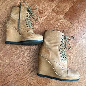 Vince Camuto natural leather wedge booties